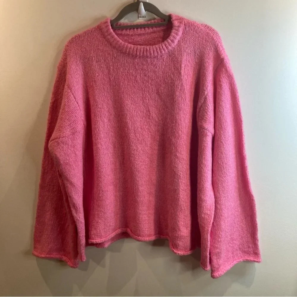 GGWOMEN O/S Oversized  Barbiecore Balletcore Oversized Soft Crew Neck Sweater